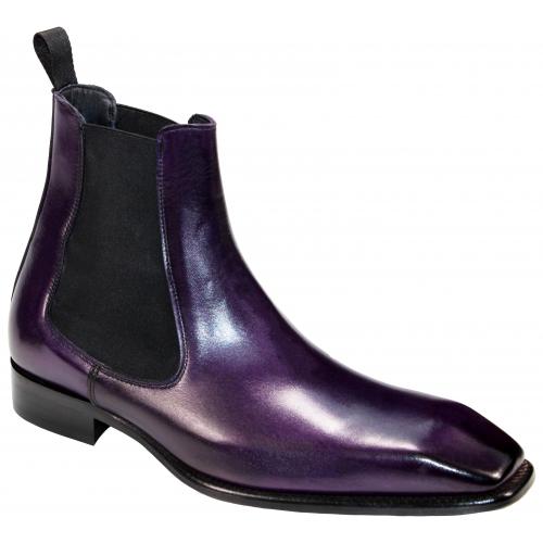 Duca Di Matiste "Empoli" Purple Genuine Italian Calfskin Ankle Boots.